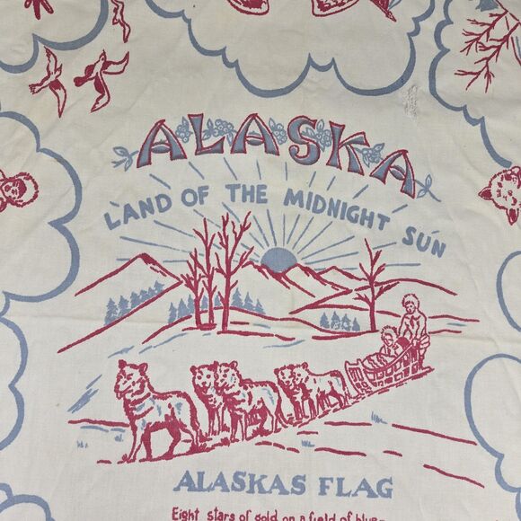 Alaska Eskimo Screen Print Souvenir Table Cover Vintage Marie Drake 1950s Linen - Picture 11 of 13